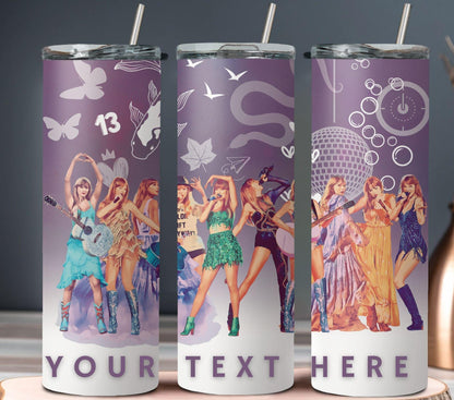 Purple themed Taylor Swift tumbler with customizable text area.