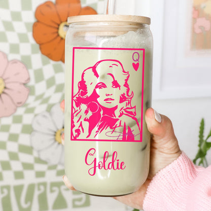 Dolly Parton Tumbler, Personalized Country Music Cup, Frosted Glass Can, Retro Iced Coffee Cup, Custom Gift for Dolly Parton Fans