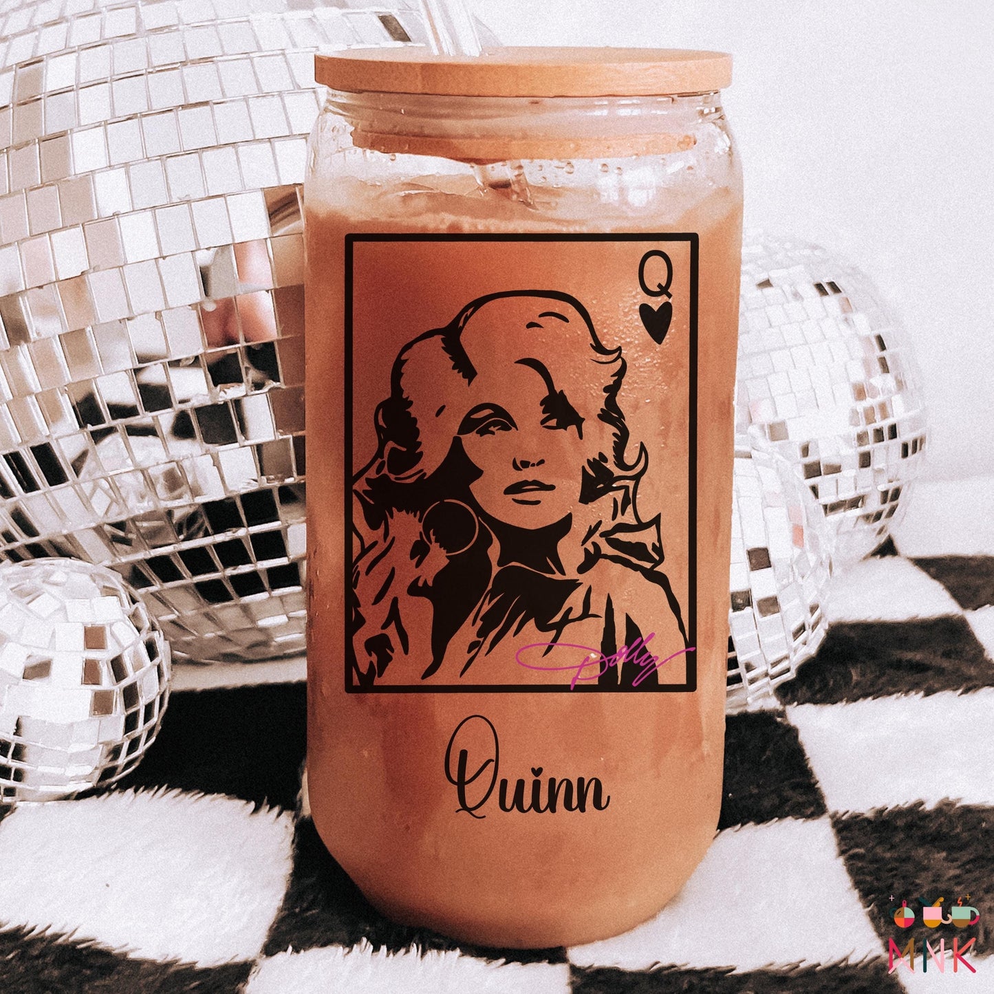 Dolly Parton Tumbler, Personalized Country Music Cup, Frosted Glass Can, Retro Iced Coffee Cup, Custom Gift for Dolly Parton Fans