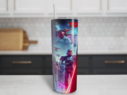 Dark Side Personalized Tumbler, Custom Name Space Warrior Cup, Sci-Fi Themed Gift, 20oz Stainless Steel, Galactic Battle Design, Darth Vader Tumbler, Trendy Gift